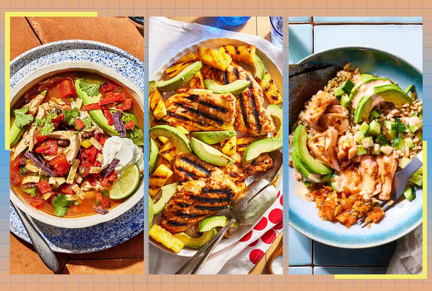 a collage featuring some of the recipes in the 30-day high protein meal plan for beginners 