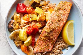 Lemon-Herb Salmon with Caponata & Farro