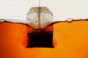 a photo of a tea bag in water