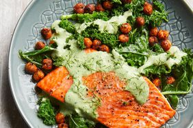 Roasted Salmon with Smoky Chickpeas & Greens