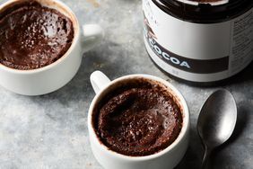 mug brownies with spoon and cocoa