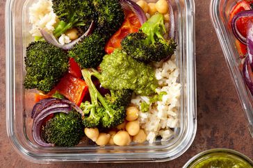 Meal-Prep Roasted Vegetable Bowls with Pesto