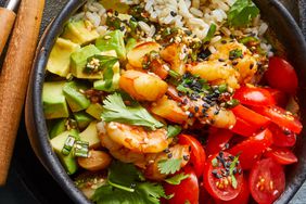 Brown Rice Shrimp Bowl with Tomatoes & Avocado
