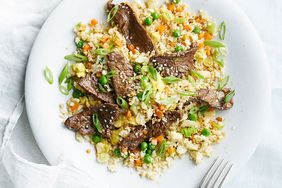 cauliflower fried rice with steak