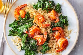 BBQ Shrimp with Garlicky Kale & Parmesan-Herb Couscous