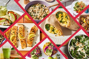 a collage featuring some of the recipe photos in the meal plan
