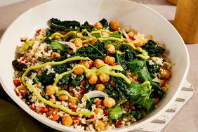 a recipe photo of the Kale and Chickpea Grain Bowl w Avocado Dressing