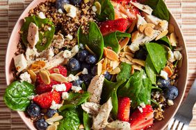 a recipe photo of the Spinach-Quinoa Bowls w Chicken and Berries