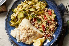 Baked Halibut with Brussels Sprouts & Quinoa