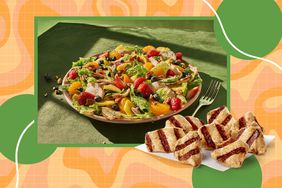 a photo of the Panera Strawberry Salad and the Chic-fil-a Grilled Nuggets