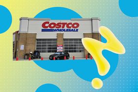 a photo of a Costco storefront with an olive oil drizzle 