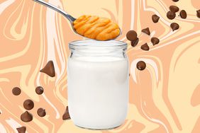 a collage featuring the foods to make the high protein pumpkin yogurt cup