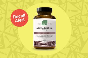 a collage featuring the Health First Ashwagandha supplements being recalled with the "recall alert" badge