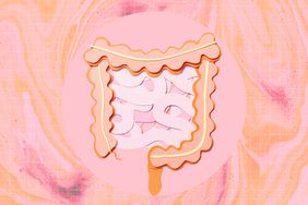an illustration of a gut with a liquid background