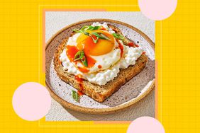 a recipe photo of the Cottage Cheese Toast with a sunny side up egg and hot sauce