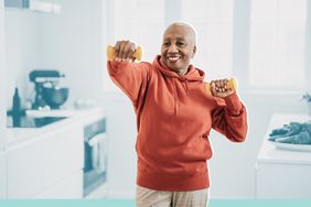 Senior women exercising at home