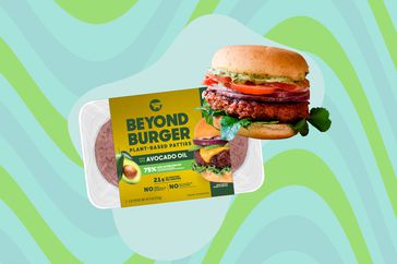 a collage featuring Beyond's new burger