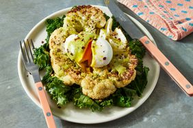a recipe photo of the Cauliflower Steaks with Poached Eggs & Pesto Hollandaise 