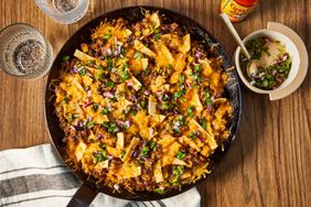 a recipe photo of the Cheesy Beef and Black Bean Skillet Casserole