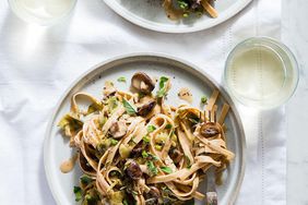 Creamy Fettuccine with Brussels Sprouts & Mushrooms