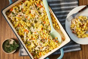 a recipe photo of the Creamy Lemon-Dill Rotisserie Chicken Noodle Casserole