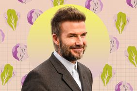 a photo of David Beckham with kale and purple cabbage illustrations in the background