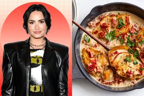 a side by side of Demi Lovato and EatingWell's Marry Me Chicken recipe