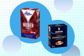 image of diamond crystal salt and Morton kosher salt on a decorative background