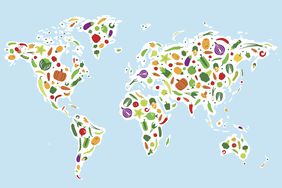 an illustration of food on a world map