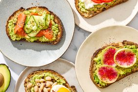 avocado toasts on plates overhead