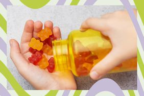 Close up of a child's hand pouring out melatonin gummies 