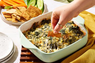 an image of the High-Protein Spinach Dip in a baking dish