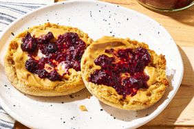 an image of the No-Added-Sugar Chia Seed Jam served on an english muffin