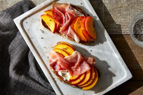 a recipe photo of the Ricotta Toast with Peaches & Prosciutto