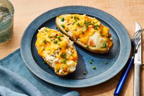 an image of the Chicken Pot Pie Twice Baked Potatoes served on a plate