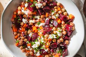 a recipe photo of the Chickpea, Beet & Feta Salad with Lemon-Garlic Vinaigrette
