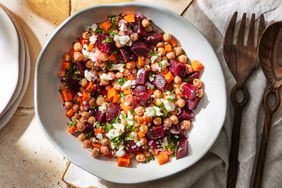 a recipe photo of the Chickpea, Beet & Feta Salad with Lemon-Garlic Vinaigrette