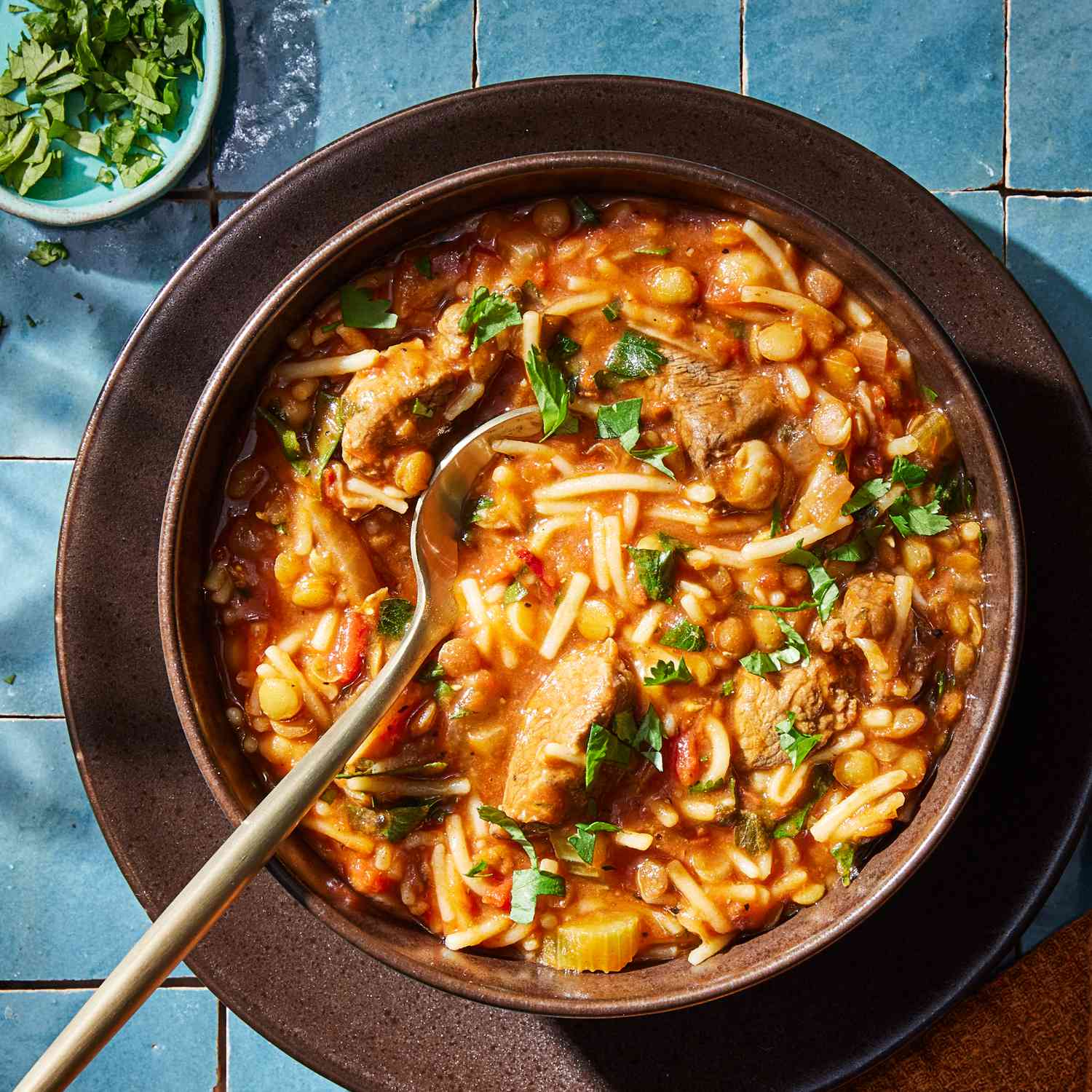 a recipe photo of the Harira served in a bowl