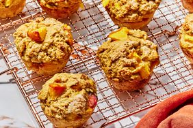 a recipe photo of the High-Protein Peach Muffins