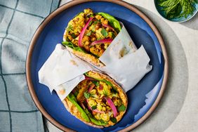 a recipe photo of Roasted Chickpea & Cauliflower Pitas with Sun-Dried Tomato Sauce 