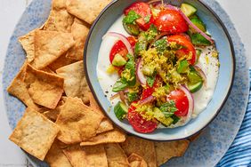 a recipe photo Tomato-Cucumber Salad Over Whipped Feta