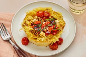 a recipe photo of the Spaghetti Squash Nests with Feta, Tomatoes & Balsamic Drizzle