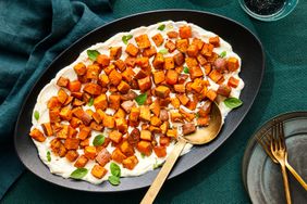 a recipe photo of the Spiced Roasted Sweet Potatoes over Garlicky Yogurt
