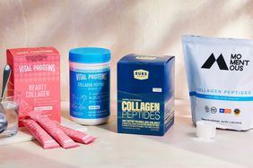 A selection of the best collagen powders displayed on a counter