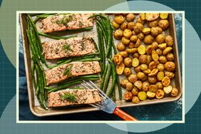 a recipe photo of the Lemon-Garlic Sheet-Pan Salmon with Potatoes & Green Beans