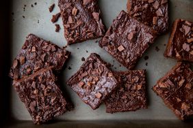 Fudgy Flourless Pumpkin Brownies on a baking sheet