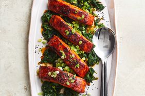 Gochujang-Glazed Salmon with Garlic Spinach