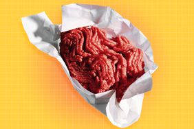 Ground beef on a designed background