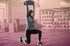 a woman lifting weights in the gym