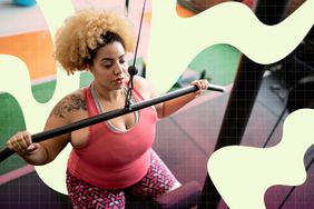 a photo of a woman weight lifting at the gym